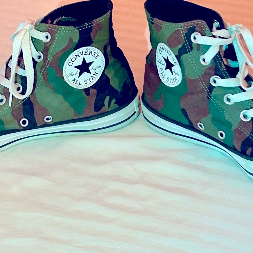 Camouflage High-Top Sneakers with Red Rose Embroidery - Picture 4 of 5